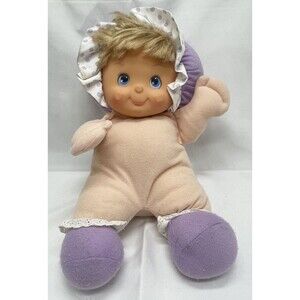 Vtg HK City Toys Baby Doll Plastic Face Cream and  Purple Pokadot Hat RARE